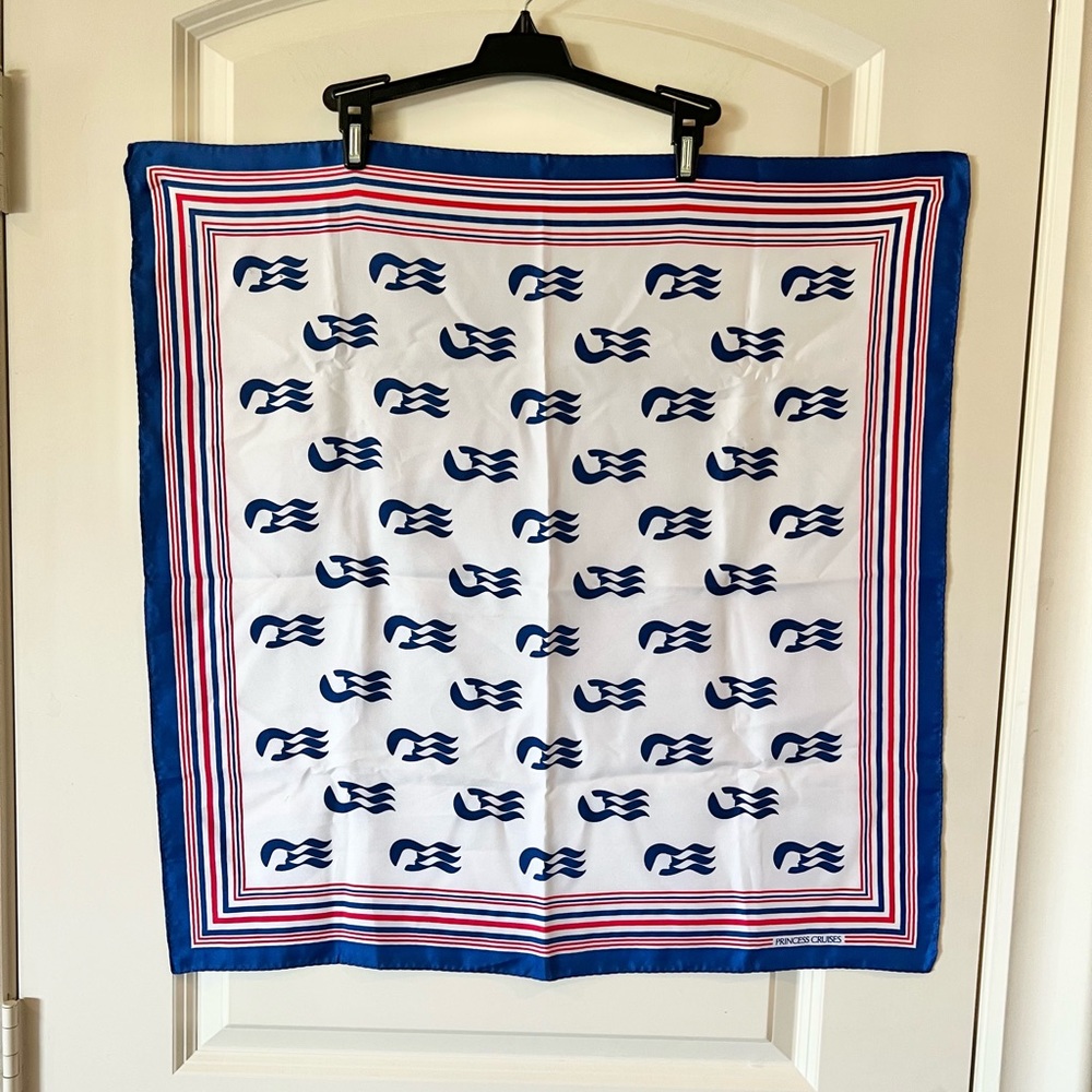 Vintage Princess Cruises Silk-Feel Square Scarf Red White Blue Nautical